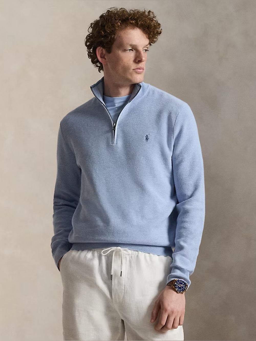 Polo Ralph Lauren Mesh-Knit Cotton Quarter-Zip Sweater Size M Preppy Academia